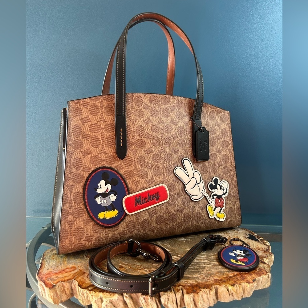 Disney x Coach Charlie Carryall Mickey Mouse Patches and Mickey Charm 69193 NWOT